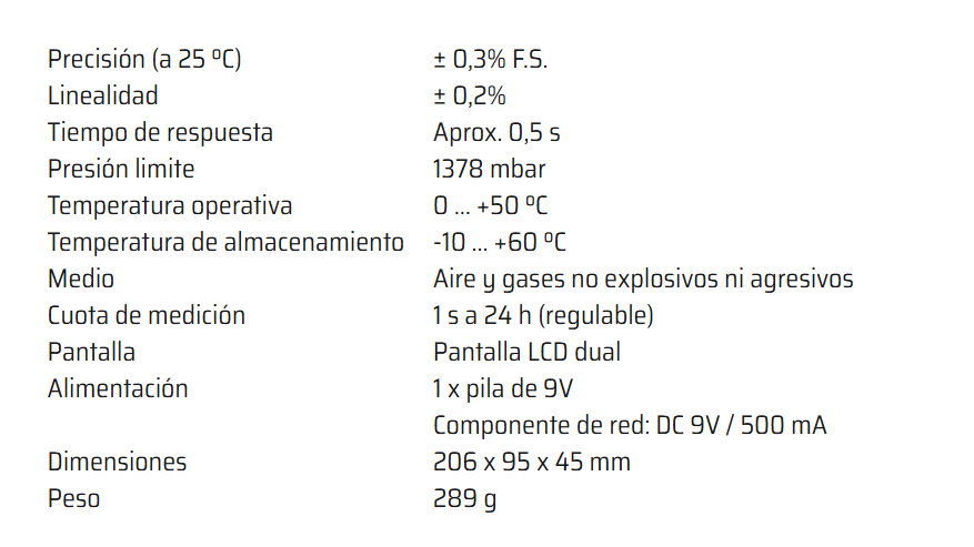PIMÓMETRO DIGITAL PRESIÓN DIFERENCIAL / RESPIRATORIO / PCE-P05® -344 a 344 mbar - Imagen 10